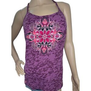Athleta Boho Athletic Razorback Tank Top With Floral Design